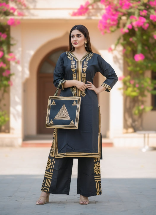 ✨ Premium Co-ord Set | Kurti + Shalwar + Bag | Luxury Lawn