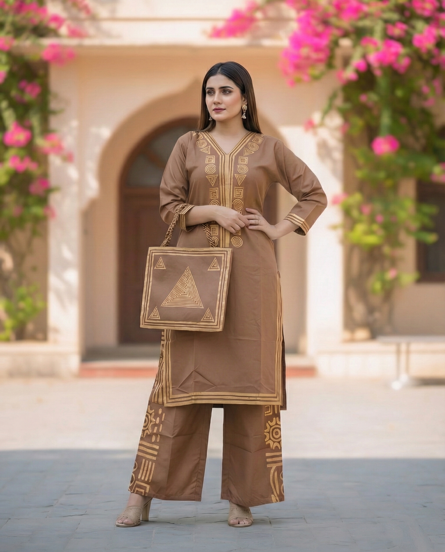 ✨ Premium Co-ord Set | Kurti + Shalwar + Bag | Luxury Lawn