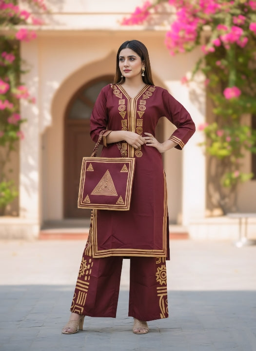 ✨ Premium Co-ord Set | Kurti + Shalwar + Bag | Luxury Lawn